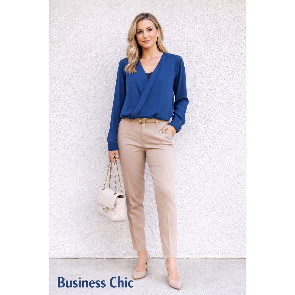 LOFT Cobalt Blue Wrap Blouse Medium‎ Surplice V Neck Long Sleeve Workwear Top